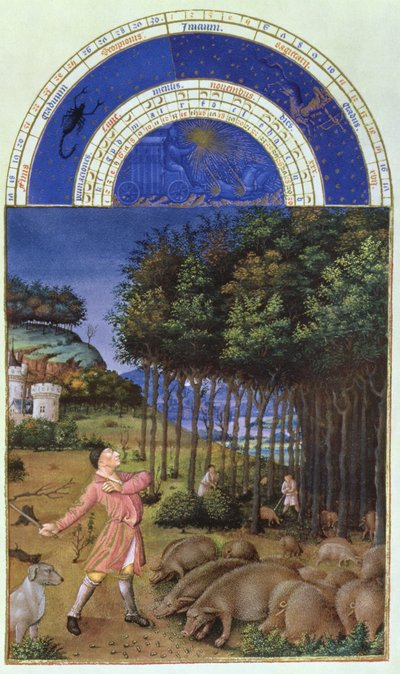 Facsimile of November: feeding acorns to the pigs by Jean Colombe by Jean Colombe